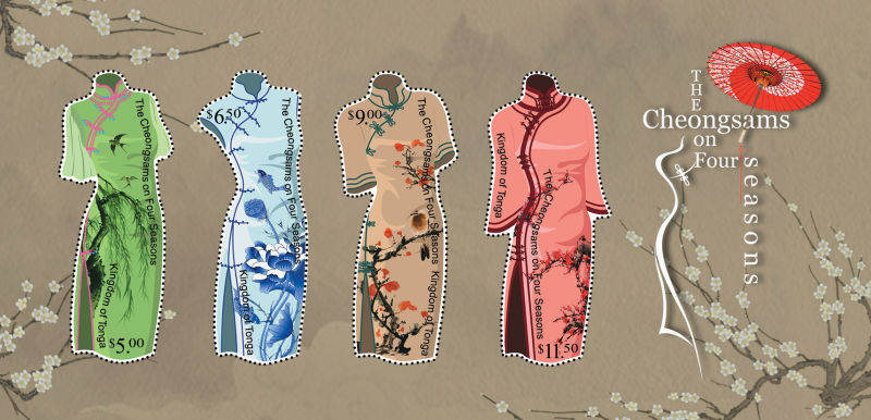 汤加发行的《旗袍上的春夏秋冬》邮票设计创意释义